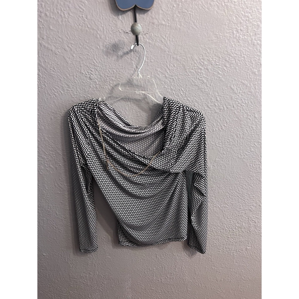 Michael Kors Womens Size Small Black & White Long Sleeve Scoop Neck